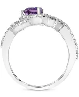 Amethyst (5/8 ct. t.w.) & White Topaz (1-1/2 ct. t.w.) Love Ring in Sterling Silver