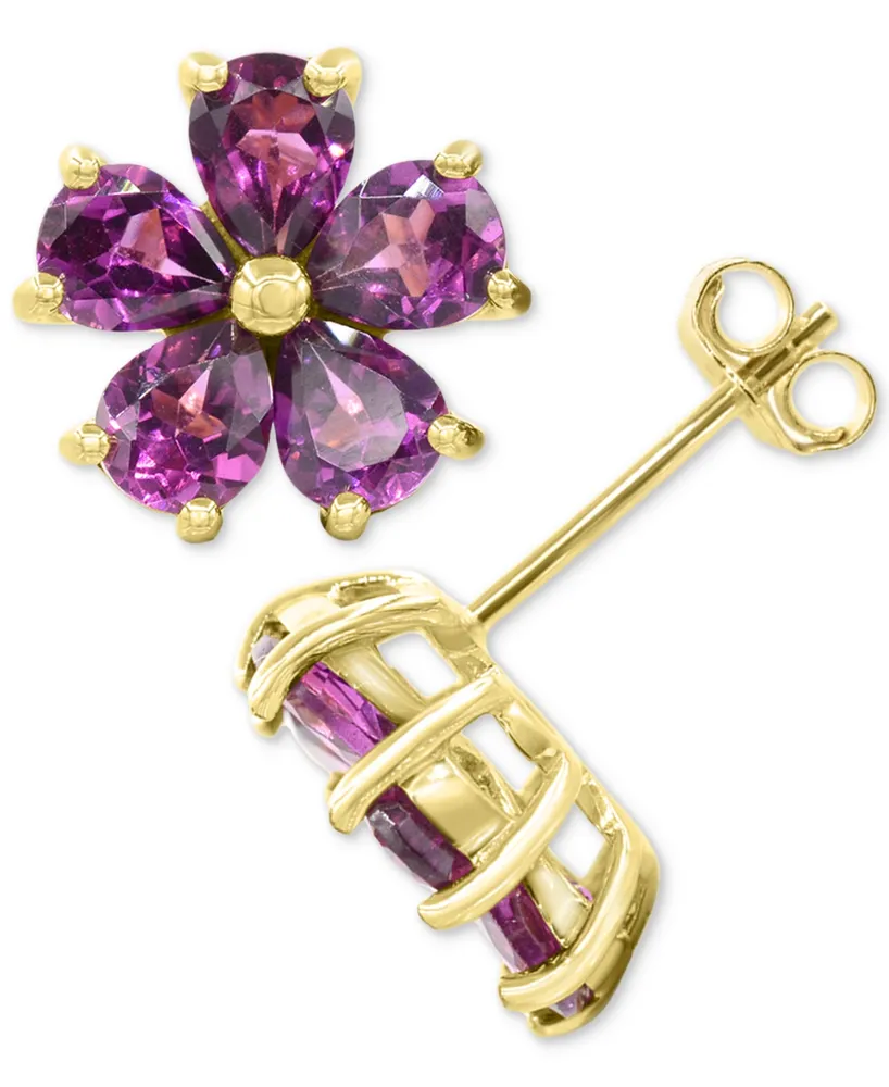 Rhodolite Garnet (2-7/8 ct. t.w.) & Diamond Accent Flower Stud Earrings in 14k Gold-Plated Sterling Silver