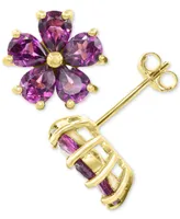 Rhodolite Garnet (2-7/8 ct. t.w.) & Diamond Accent Flower Stud Earrings in 14k Gold-Plated Sterling Silver