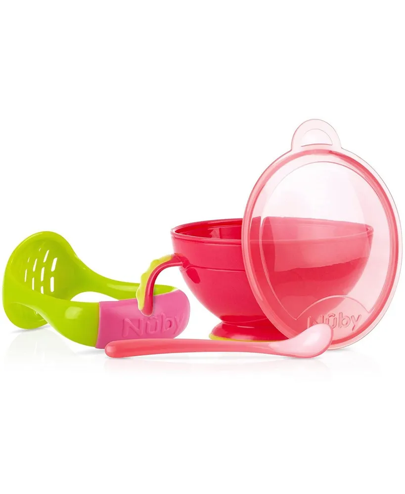 Nuby Baby Garden Fresh Mash N' Feed Bowl with Spoon and Food Masher (Pink/Green) - Assorted Pre