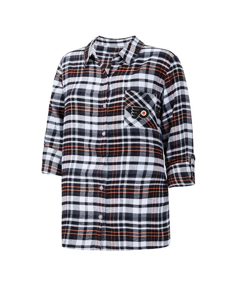 Women's Concepts Sport Black Philadelphia Flyers Mainstay Flannel Full-Button Three-Quarter Sleeve Nightshirt