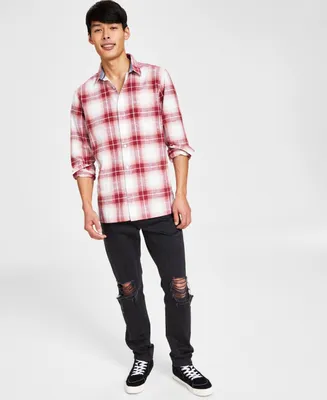 Sun + Stone Men's Brock Classic-Fit Textured Plaid Button-Down Shirt, Created for Macy's