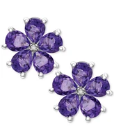 Amethyst (3-1/3 ct. t.w.) & Diamond Accent Flower Stud Earrings Sterling Silver (Also Rhodolite Garnet)