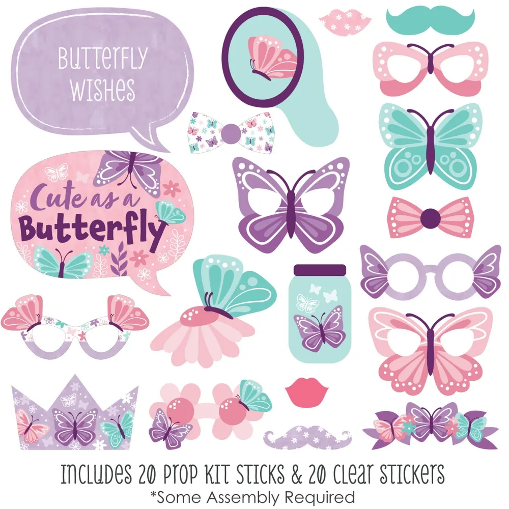 Big Dot of Happiness Beautiful Butterfly - Baby Shower Birthday Party Photo Booth Props Kit - 20 Ct