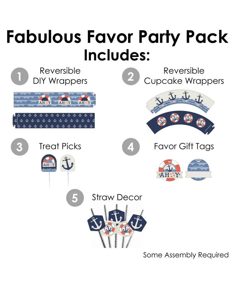 Ahoy - Nautical - Baby Shower or Birthday Fabulous Favor Party Pack 100 Pc
