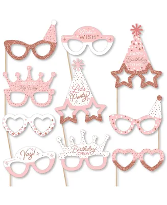 Pink Rose Gold Birthday Glasses - Paper Party Photo Booth Props Kit - 10 Ct