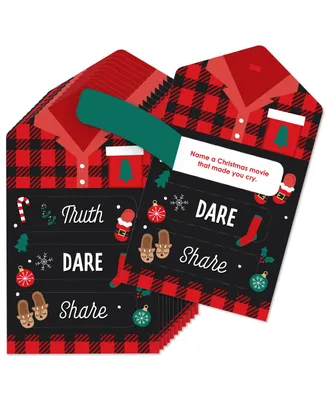 Christmas Pajamas Holiday Party Game Cards Truth, Dare, Share Pull Tabs 12 Ct