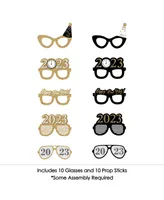 Big Dot of Happiness New Year's Eve Glasses - Gold - 2025 Paper Photo Booth Props Kit - 10 Count