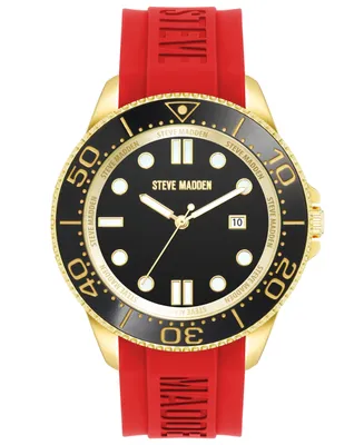 Steve Madden Women's Red Silicone Band Watch, 44mm - Gold