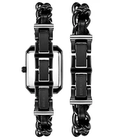 Steve Madden Women's Black Alloy Chain with Black Insert Bracelet Set Watch, 22mm