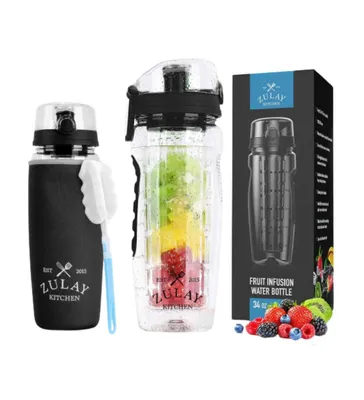 Zulay Kitchen Portable Flip Top Lid Water Bottle with Fruit Infuser
