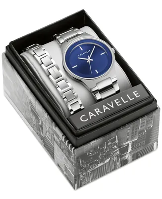 Caravelle designed by Bulova Men's Modern Stainless Steel Bracelet Watch 40mm Gift Set - Silver