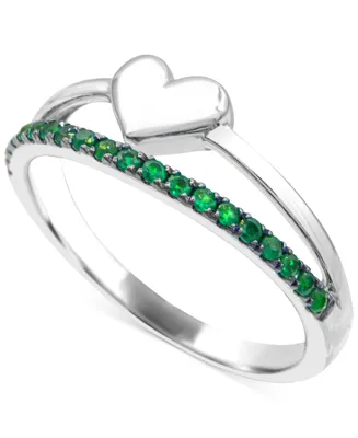 Emerald & Polished Heart Split Shank Ring (3/8 ct. t.w.) Sterling Silver (Also Ruby)