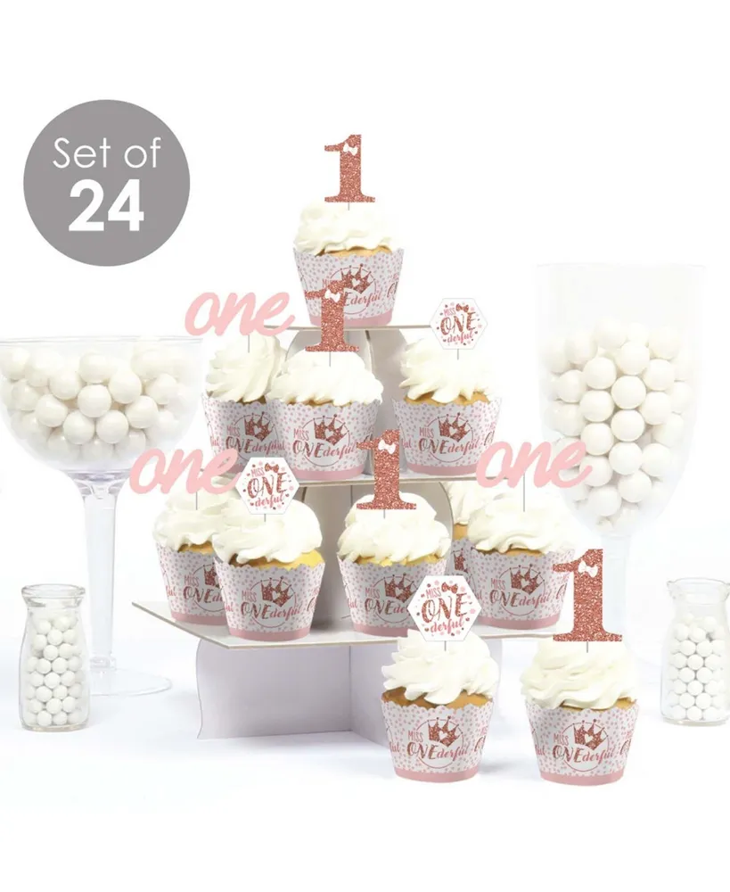 1st Birthday Little Miss Onederful - Cupcake Wrappers & Treat Picks Kit - 24 Ct