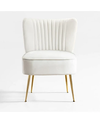 22" Wide Upholstered Tufted Velvet Accent Chair With Metal Leg