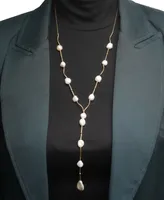 Cultured Freshwater Pearl (8x10mm, 10x12mm, 12x20mm) Lariat Necklace in 14k Gold-Plated Sterling Silver, 17" + 1" extender