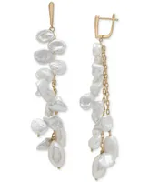 Cultured Freshwater Pearl (7 x 10mm, 12 x 20mm) Cluster Linear Drop Earrings in 14k Gold-Plated Sterling Silver