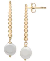 Cultured Freshwater Pearl (9 x 10mm) Linear Drop Earrings in 14k Gold-Plated Sterling Silver