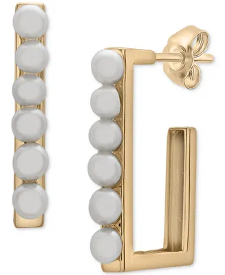Cultured Freshwater Pearl (3mm) Rectangle Hoop Earrings in 14k Gold-Plated Sterling Silver