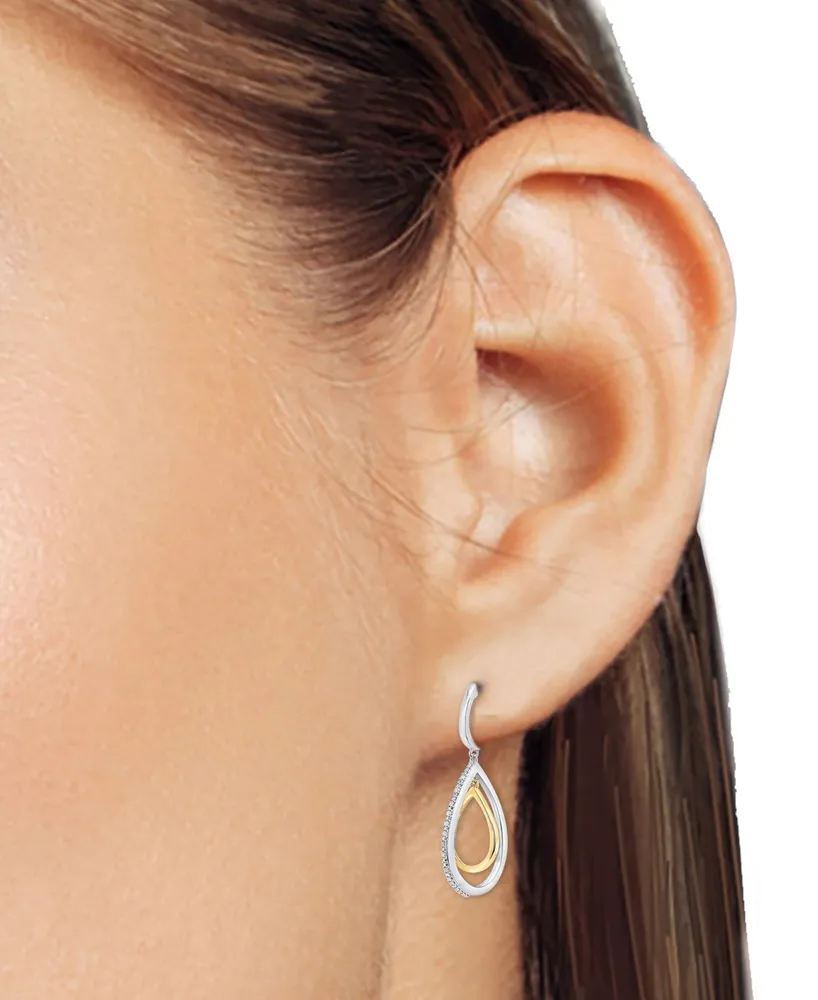 Diamond Orbital Teardrop Drop Earrings (1/10 ct. tw.) in Sterling Silver & 14k Gold-Plate - Sterling Silver  Gold