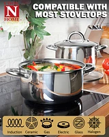 Cook N Home Sauce Pot Stainless Steel Stockpot with Glass Lid, Basic Saucier Casserole Pan Set, 6-Piece