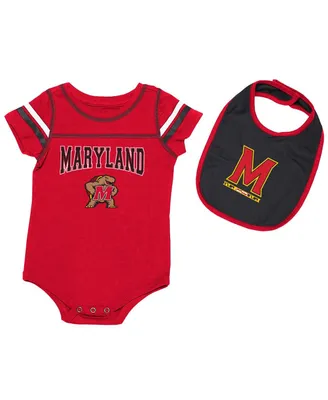 Newborn and Infant Boys Girls Colosseum Red Maryland Terrapins Chocolate Bodysuit Bib Set