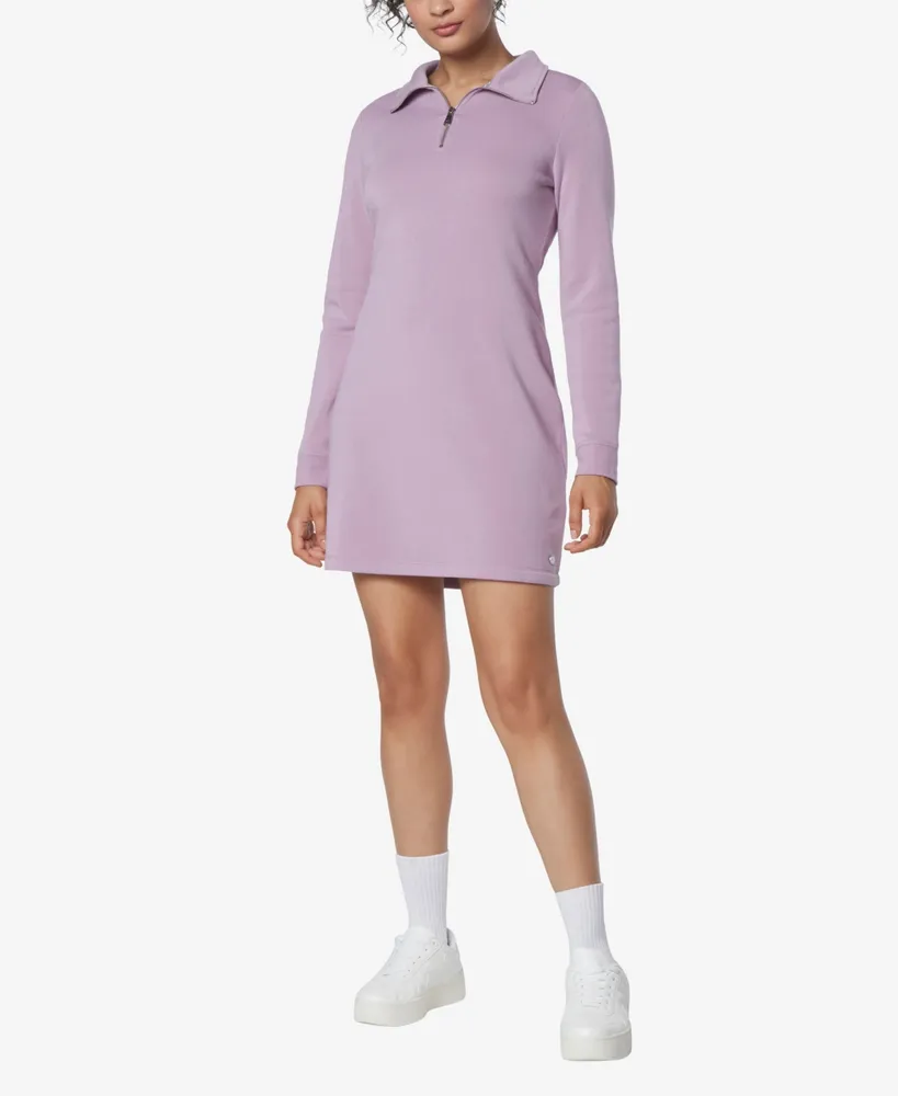 Andrew Marc Sport Women's Long Sleeve Quarter Zip Sweatshirt Dress