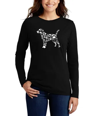 La Pop Art Women's Dog Paw Prints Word Long Sleeve T-shirt