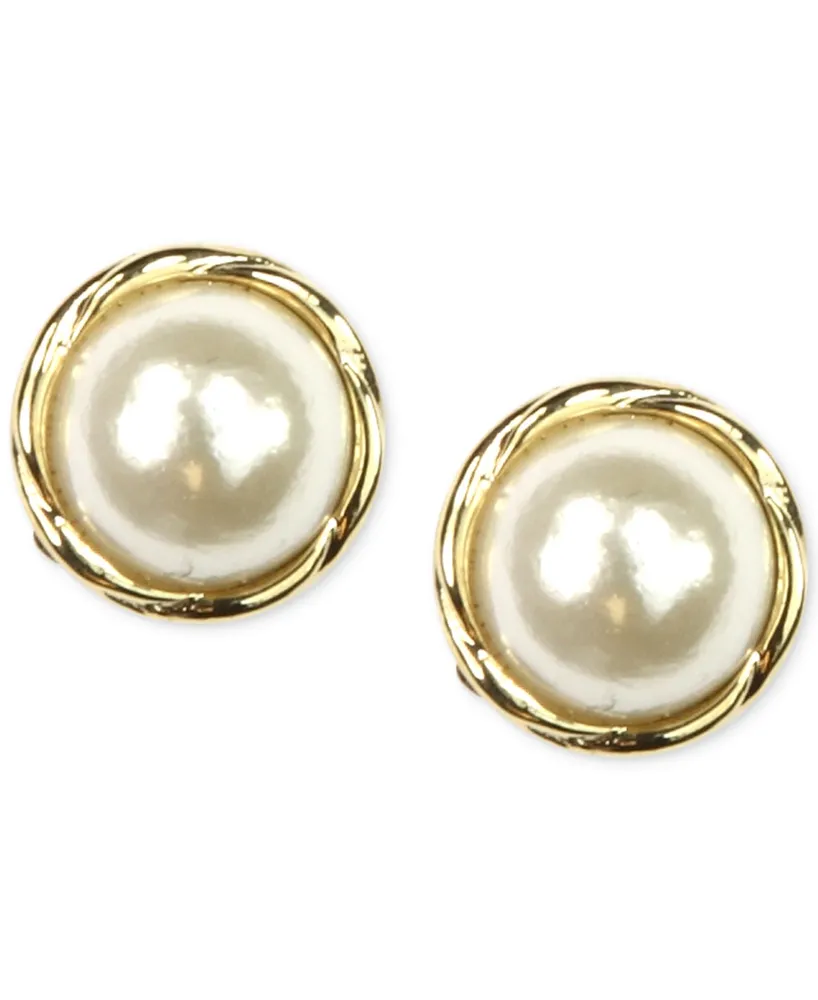 Anne Klein Gold-Tone Glass Pearl Twist Stud Earrings