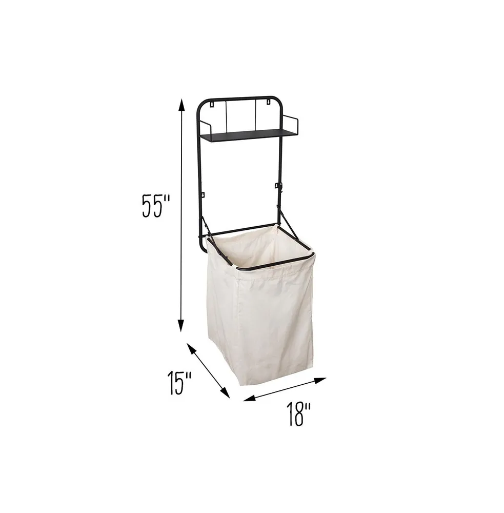 Honey Can Do Collapsible Wall-Mounted Clothes Hamper with Canvas Bag and Laundry Shelf