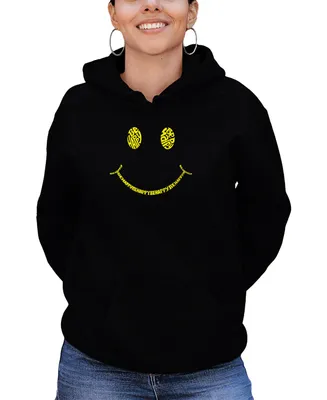 La Pop Art Women's Be Happy Smiley Face Word Hooded Sweatshirt