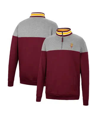 Men's Colosseum Heathered Gray and Maroon Arizona State Sun Devils Be the Ball Quarter-Zip Top