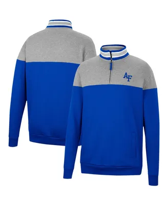 Men's Colosseum Heathered Gray and Royal Air Force Falcons Be the Ball Quarter-Zip Top