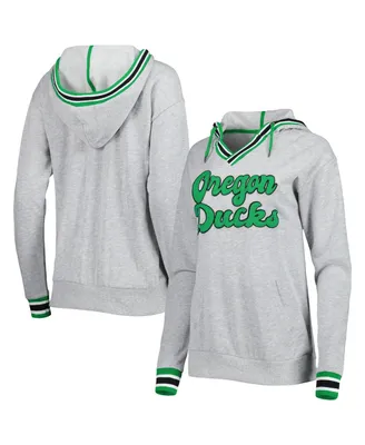 Women's Colosseum Heathered Gray Oregon Ducks Andy V-Neck Pullover Hoodie