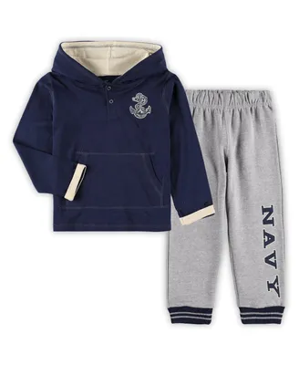 Toddler Boys Colosseum Navy and Heathered Gray Midshipmen Poppies Pullover Hoodie Sweatpants Set