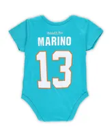 Boys and Girls Infant Mitchell & Ness Dan Marino Aqua Miami Dolphins Mainliner Retired Player Name Number Bodysuit