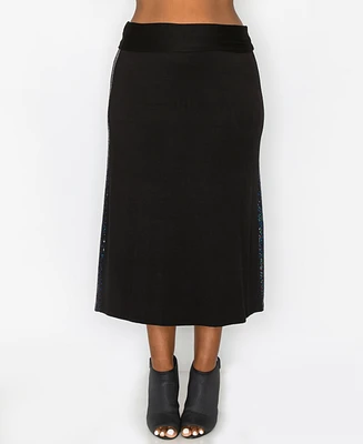 Coin 1804 Plus Sequin Side Contrast Fold Over Midi Skirt