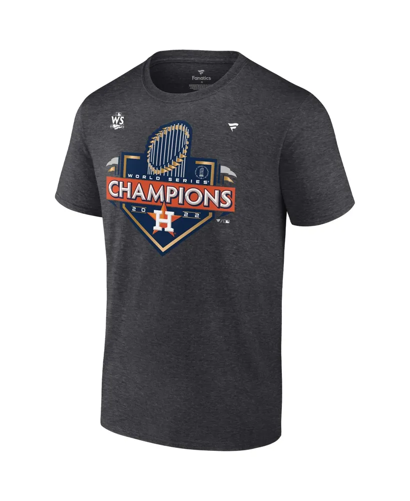 Men's Fanatics Heather Charcoal Houston Astros 2022 World Series Champions Locker Room Short Sleeve T-shirt