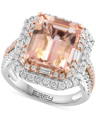 Effy Limited Edition Morganite (4-7/8 ct. t.w.) & Diamond (1 ct. t.w.) Ring in 14k White & Rose Gold