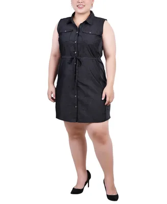 Ny Collection Plus Size Sleeveless Belted Chambray Dress