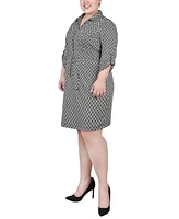 Ny Collection Plus Size Belted Roll Tab Zip Front Shirtdress