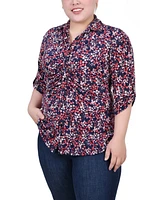 Ny Collection Plus Size 3/4 Roll Tab Rouched-Front Top