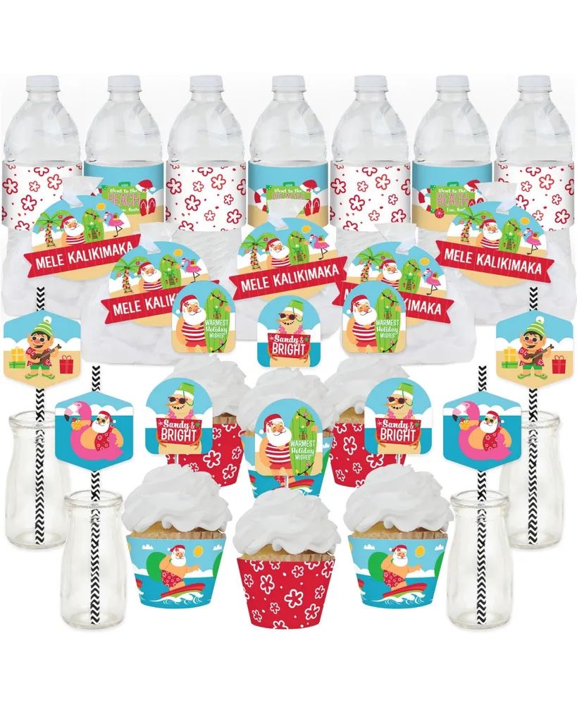 Big Dot of Happiness Tropical Christmas - Beach Santa Holiday Gift Favor  Bags - Party Goodie Boxes - Set of 12