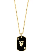 Effy Men's Emerald Accent, & Diamond (1/6 ct. t.w.) Black Enamel Panther Playing Card 22" Pendant Necklace in 14k Gold