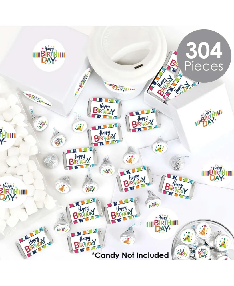 Cheerful Happy Birthday - Colorful Party Candy Favor Sticker Kit - 304 Pieces