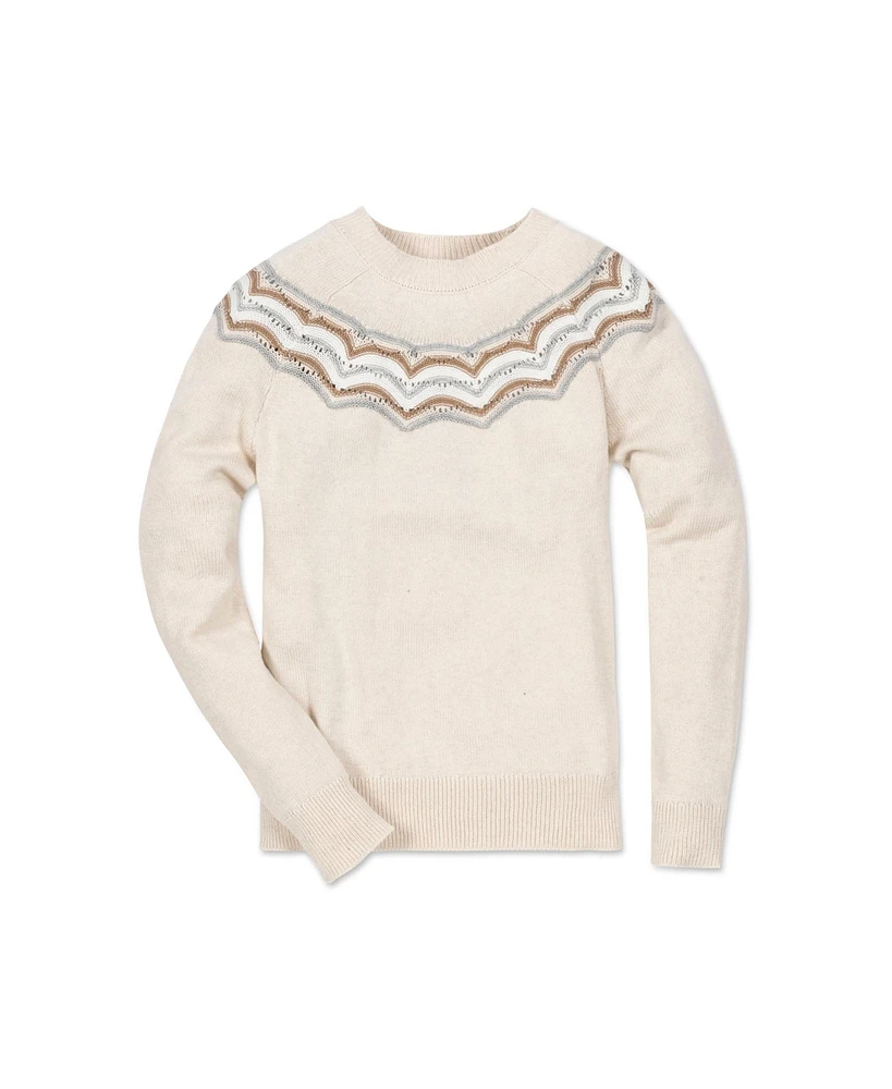 Hope & Henry Women's Organic Cotton Long Sleeve Fair Isle Raglan Sweater