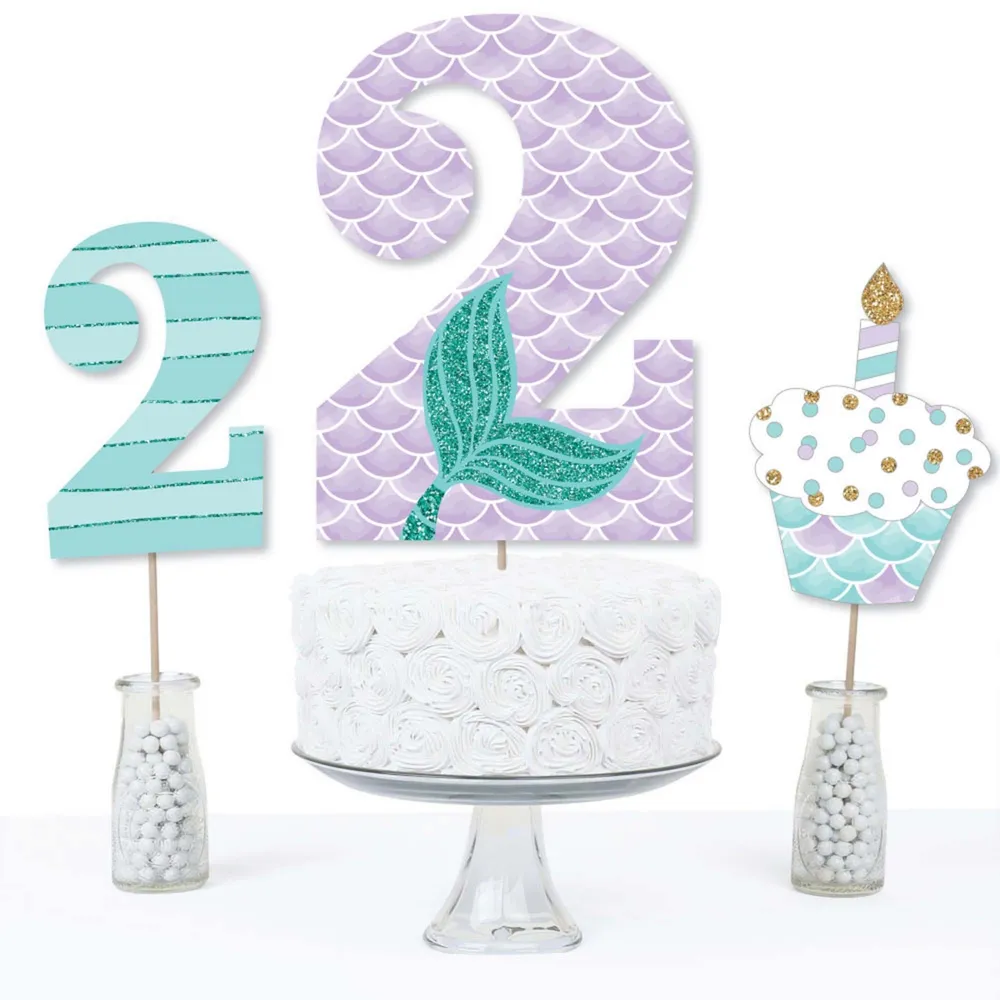 2nd Birthday Let's Be Mermaids - Centerpiece Sticks - Table Toppers - Set of 15