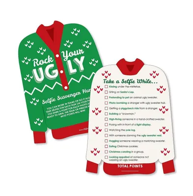 Ugly Sweater - Selfie Scavenger Hunt - Holiday Christmas Party Game - Set of 12
