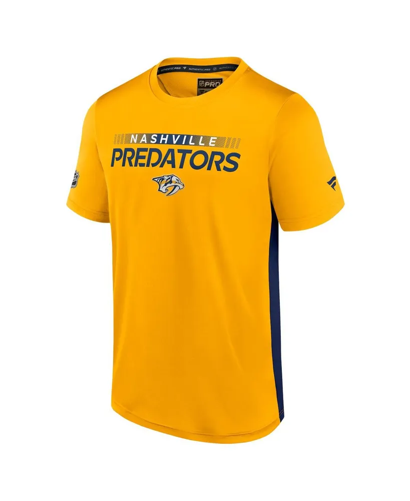 Men's Fanatics Gold, Navy Nashville Predators Authentic Pro Rink Tech T-Shirt