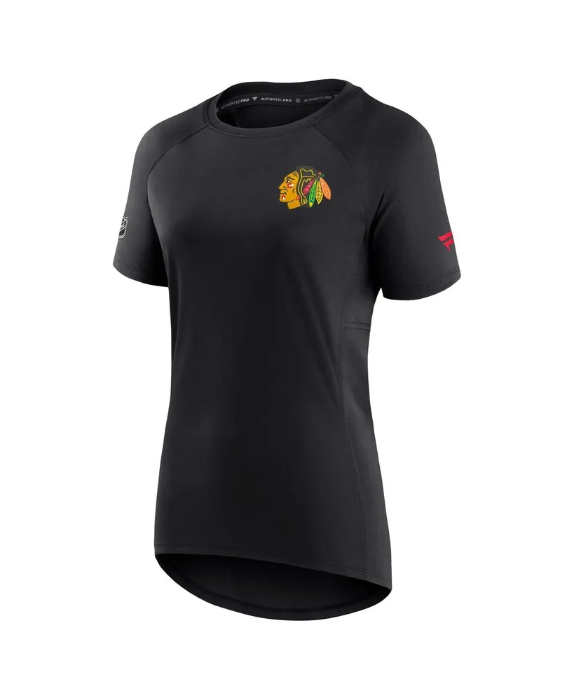 Women's Fanatics Black Chicago Blackhawks Authentic Pro Rink Raglan Tech T-shirt